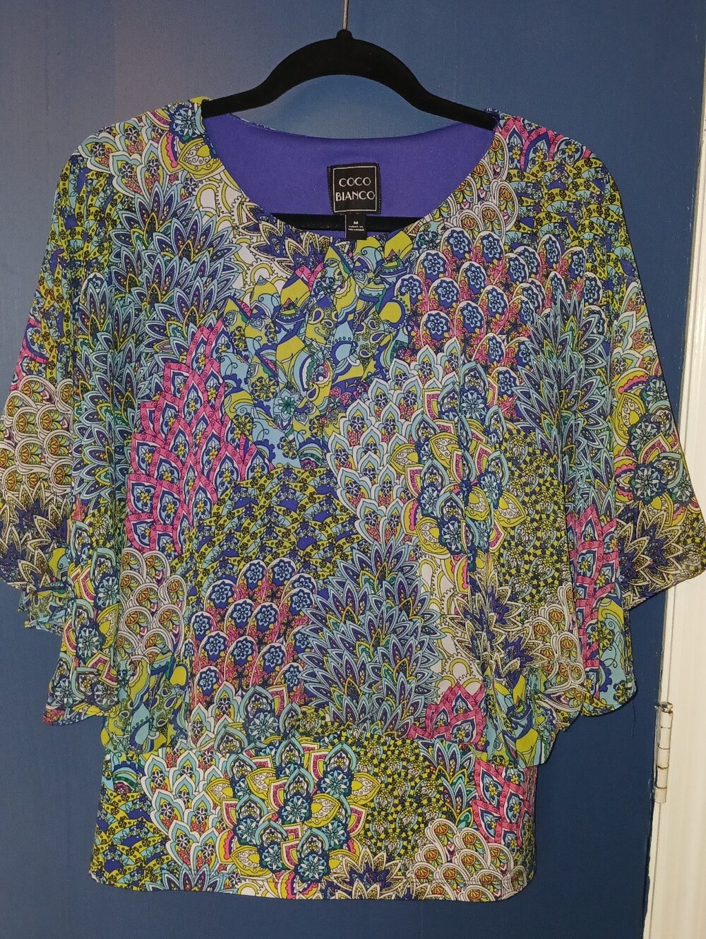 Coco Bianco Multicolor Printed Flutter Sleeve Top, Size Medium